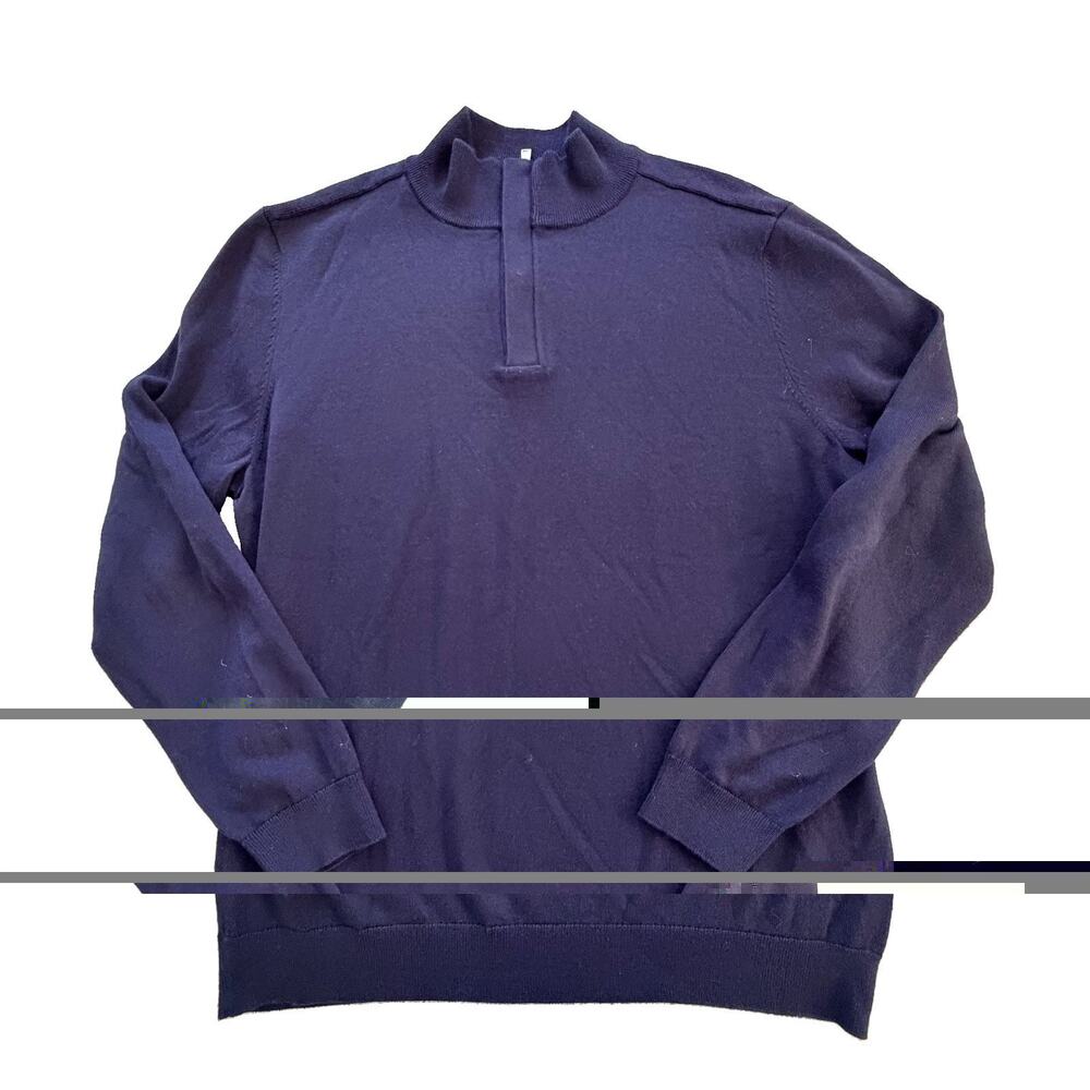 BOSS Men's Virgin Wool Blend Blue 1/4 Zip Sweater Sz XL EUC Preppy Classic
